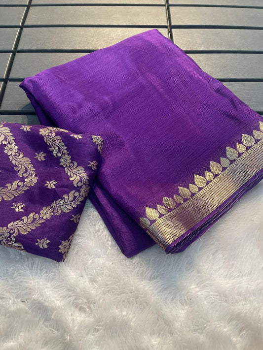 Beautiful Pure Chinon Chiffon Saree with Zari Weaving Border- 002