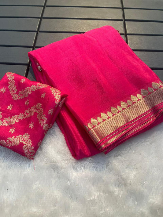 Beautiful Pure Chinon Chiffon Saree with Zari Weaving Border- 004