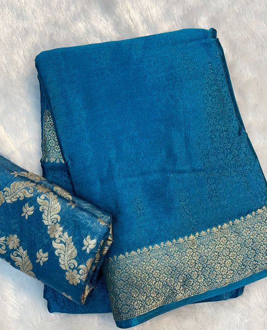 Pure Chinon Chiffon Saree with Zari Weaving Border-004