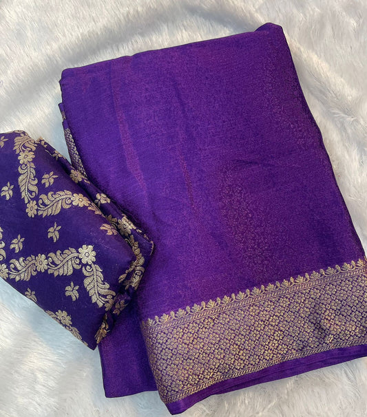 Pure Chinon Chiffon Saree with Zari Weaving Border-003