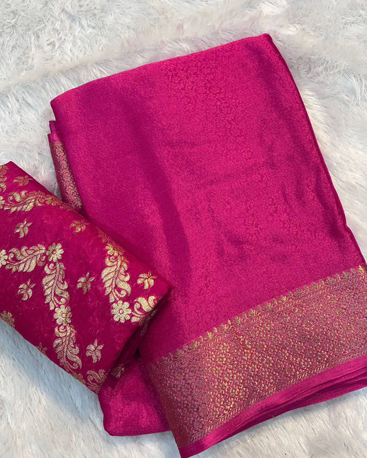 Pure Chinon Chiffon Saree with Zari Weaving Border-002