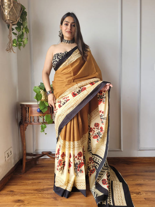 Printed Cotton Mulmul Sarees with Blouse 012
