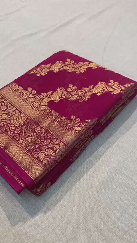 Khadi Georgette Silk Saree with Zari Accents- 001