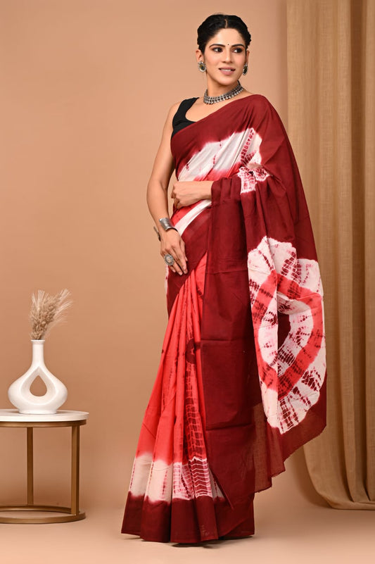 Bagru Block Print Cotton Mulmul Saree (Product Code - 016)