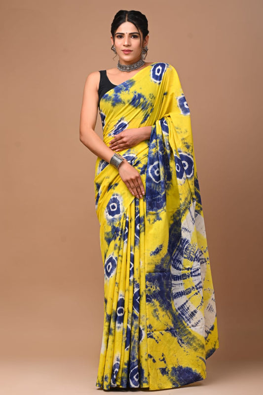 Bagru Block Print Cotton Mulmul Saree (Product Code - 028)