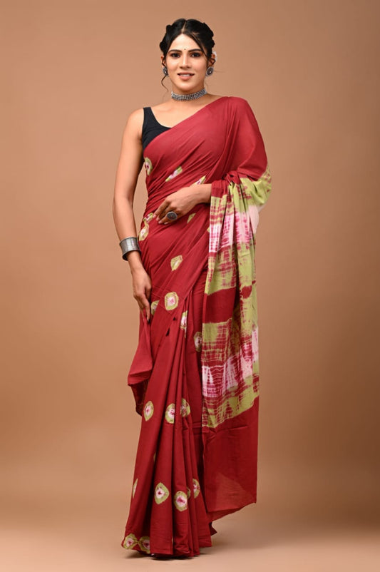 Bagru Block Print Cotton Mulmul Saree (Product Code - 015)