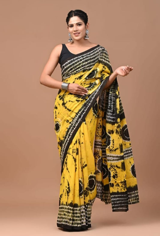 Bagru Block Print Cotton Mulmul Saree (Product Code - 014)