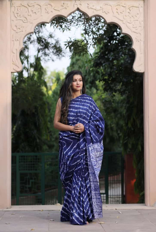 Bagru Block Print Cotton Mulmul Saree (Product Code - 031)