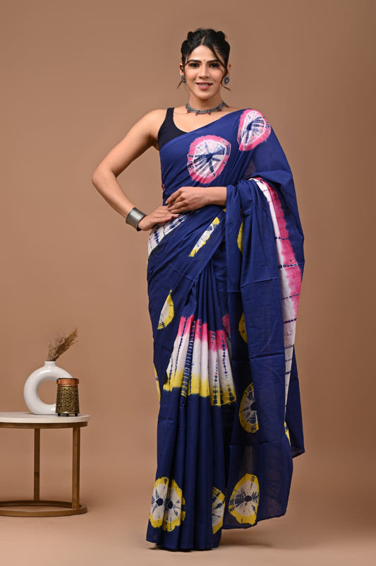 Bagru Block Print Cotton Mulmul Saree (Product Code - 008)