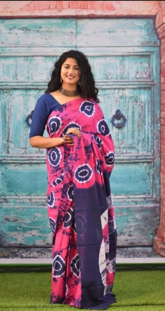 Bagru Block Print Cotton Mulmul Saree (Product Code - 029)