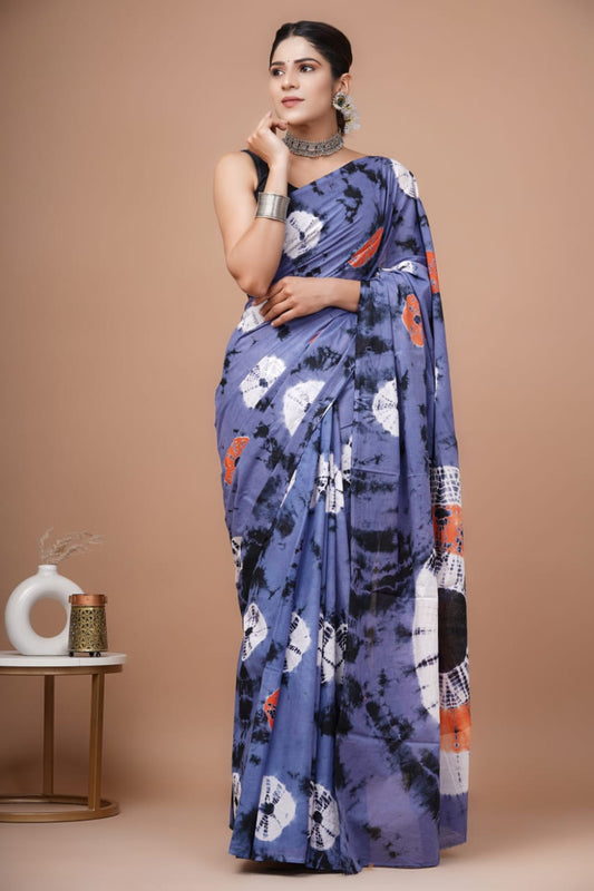 Bagru Block Print Cotton Mulmul Saree (Product Code - 023)