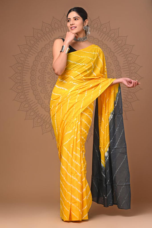 Bagru Block Print Cotton Mulmul Saree (Product Code - 021)