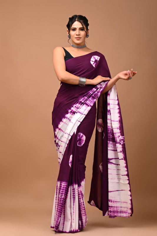 Bagru Block Print Cotton Mulmul Saree (Product Code - 019)