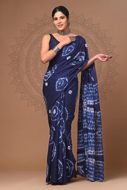 Bagru Block Print Cotton Mulmul Saree (Product Code - 012)