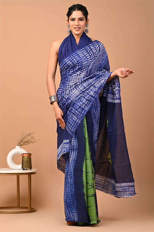 Bagru Block Print Cotton Mulmul Saree (Product Code - 009)