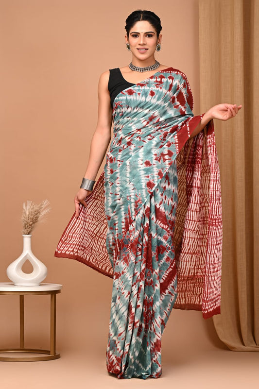 Bagru Block Print Cotton Mulmul Saree (Product Code - 017)